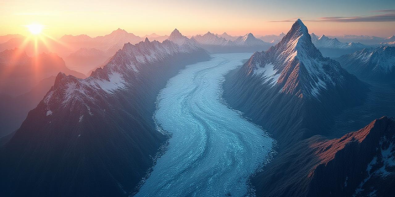 Luftaufnahme eines Alpengletschers mit digitalen Daten-Overlays